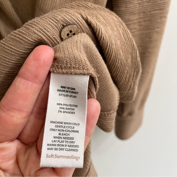 Soft Surroundings Brenna Tunic Top Button Up Taupe Relaxed Lagenlook Medium - Picture 5 of 8